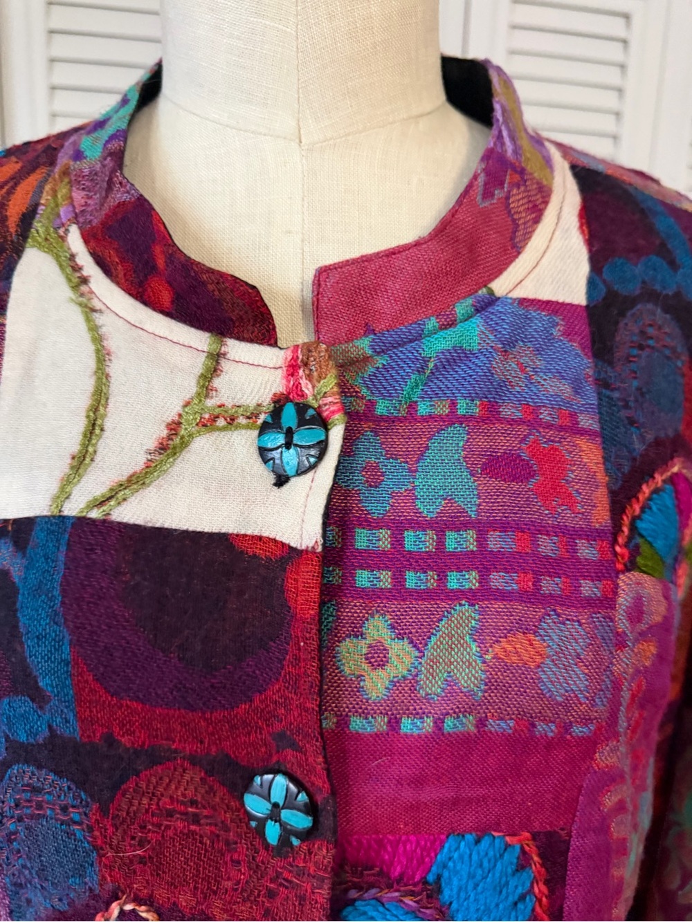 Multicolor Patchwork Floral Button-Front Jacket - Picture 5 of 7